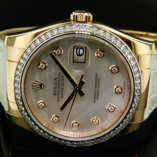 Rolex date just 116185 oro rosa ghiera brillanti